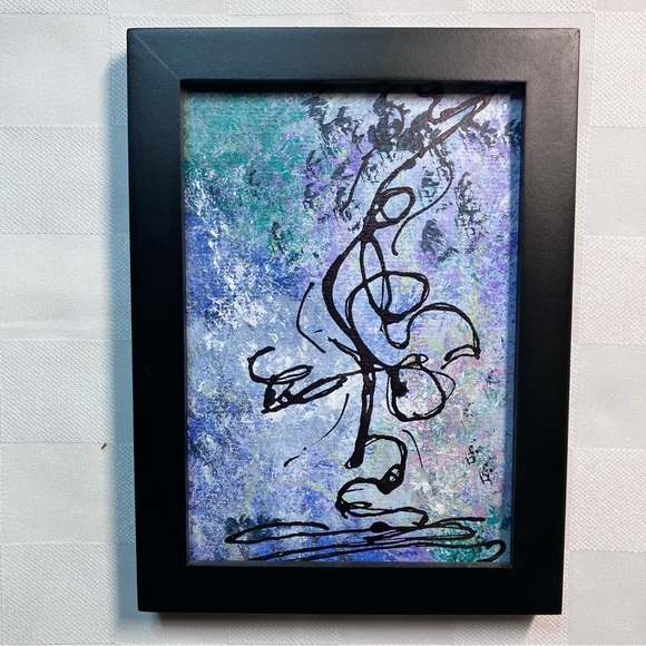 Original Abstract Framed Acrylic Floral Line Art Painting, 5x7" - Picture 9 of 14
